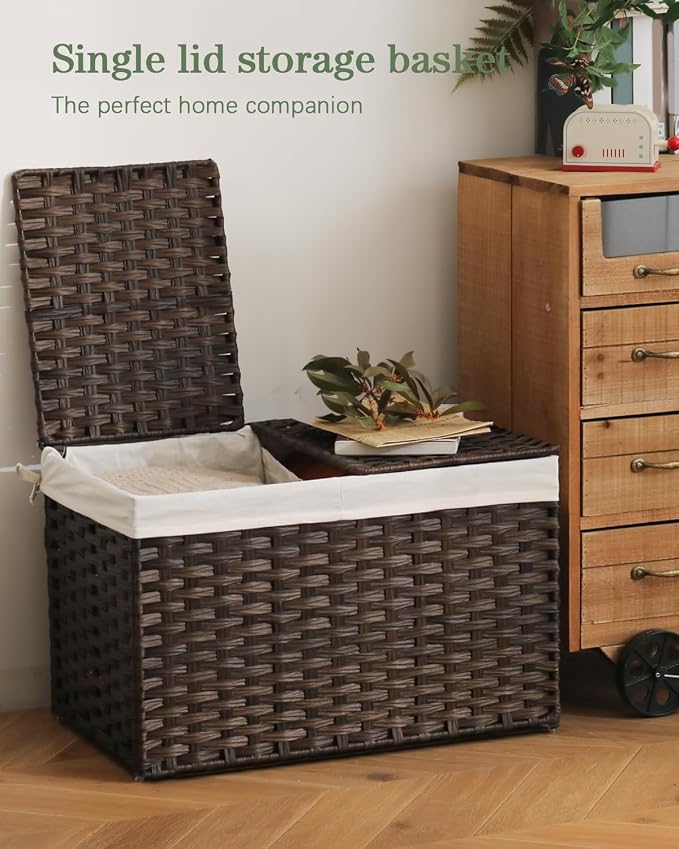 SETVSON Storage Basket with Lid, 2-Lid PE Rattan Storage Bin, 2 Removable - Image 2