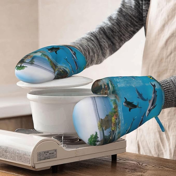Sea World Print Oven Mitts Set of 2, Heat Resistant Silicone Oven Mittens Gloves - Image 8