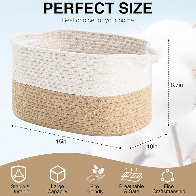 DUHEL Cotton Rope Woven Storage Basket, Used - Image 2