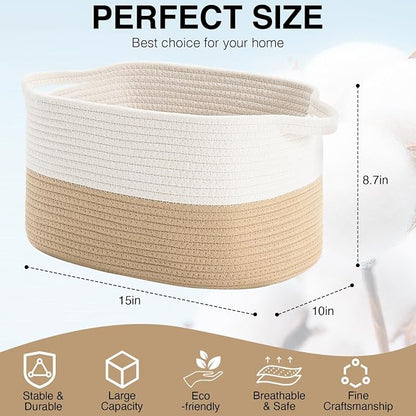DUHEL Cotton Rope Woven Storage Basket, Used - Image 2