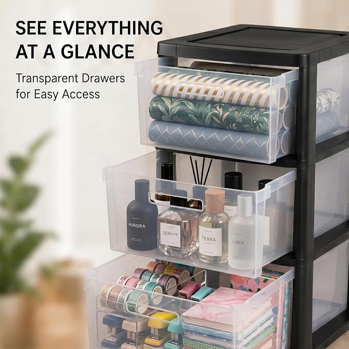 3 Drawer Plastic Storage Tower Craft Organizer Chest - Image 5
