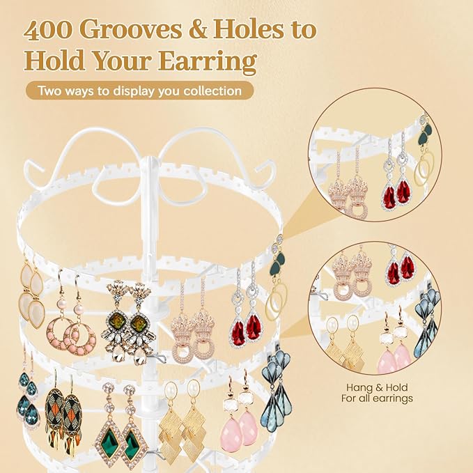 MODOWEY 5 Tier Rotating Earring Holder Organizer Stand, Adjustable Metal - Image 4