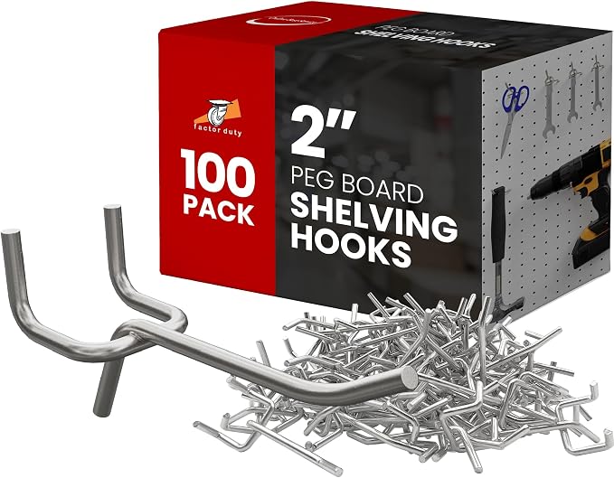 100 Pack PEG Board Pegboard Shelving Hooks 2" Length Wholesale Lot by FactorDuty