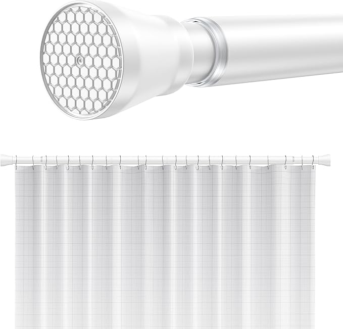 Shower Curtain Rod 45-77 Inch Adjustable Shower Rod White Tension Rod Spring by QINGYUN
