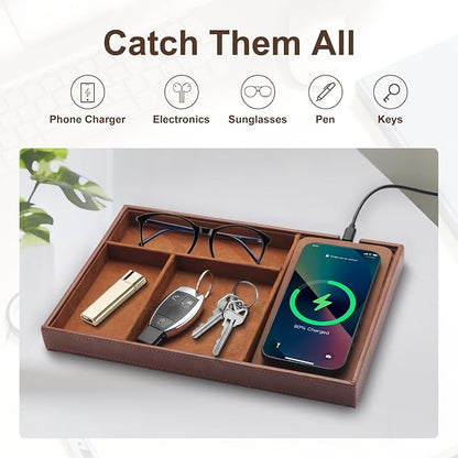 TopMade Valet Tray with Wireless Charging Pad Nightstand Organizer, Leather - Image 5