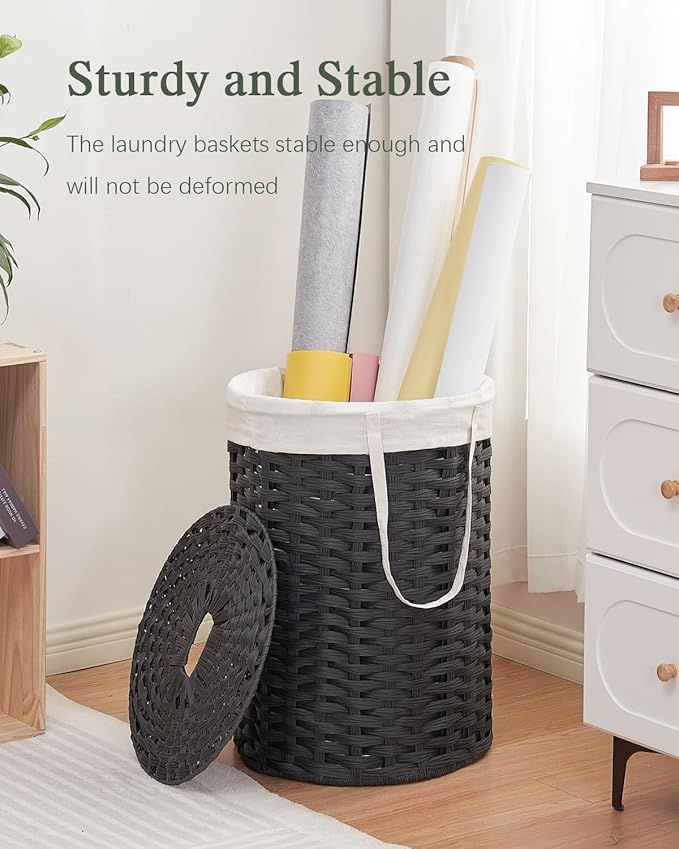 Laundry Hamper with Lid Laundry Basket with Lid 19.0 Gal Round Wicker Laundry - Image 6
