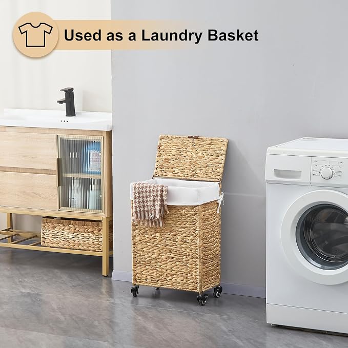 Rolling Laundry Hamper with Lid and Wheels, Slim Laundry Basket with Removable - Image 3
