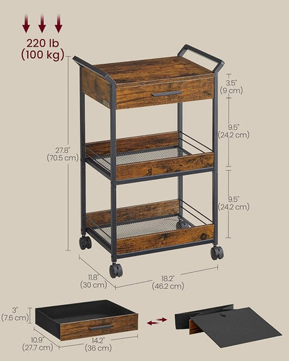 VASAGLE Storage Cart, 3-Tier Rolling Utility Cart - Image 5