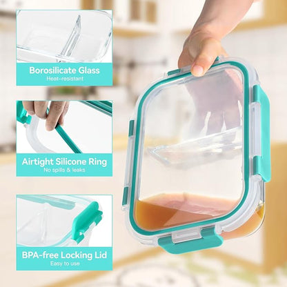 BAYZZ 5 Pack 35 Oz Glass Meal Prep Containers 2 Compartments, Glass Storage - Image 2