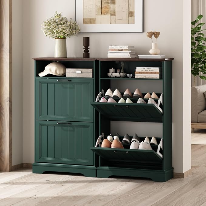 Shoe Storage Cabinet with 2 Flip Drawers, Narrow Slim Shoe Organizer - Image 7
