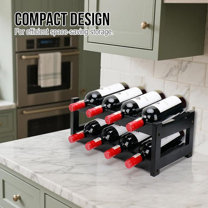 Bamboo Wine Rack, 2-Tier 8 Bottles Wine Storage Cabinet Shelf, Easy-Assembly - Image 7