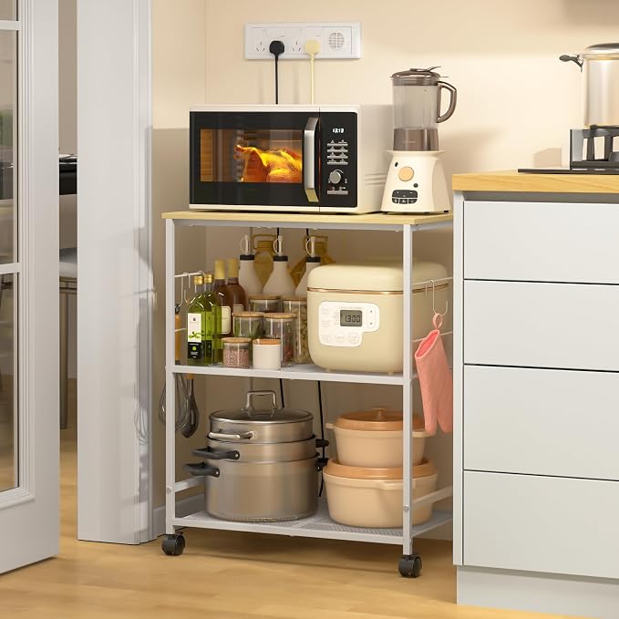 ThreeHio Rolling Kitchen Microwave Cart, 3 Tier Microwave Table Stand - Image 2