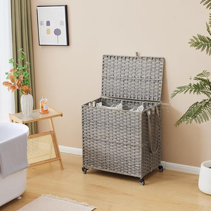 Laundry Hamper with Wheels, 39.6 Gallon Rolling Laundry Basket with Lid - Image 3