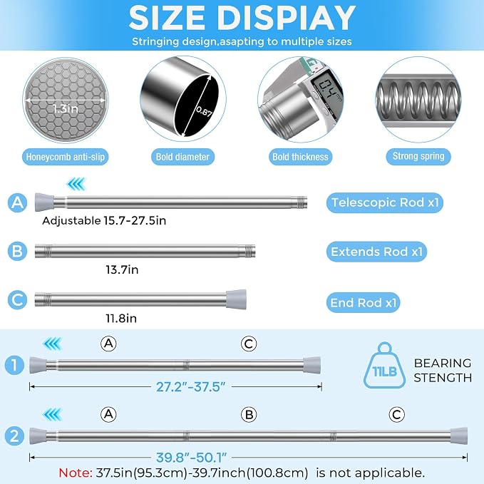 Tension Curtain Rod Silver Tension Rod 28 To 48 Inch Spring Curtain Rod Non - Image 3
