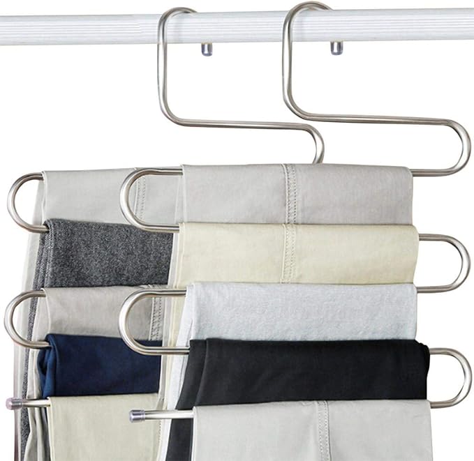 devesanter Pants Hangers Non-Slip S-Shape 4 Pack Trousers Hangers Stainless by devesanter