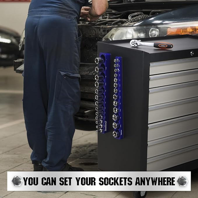2-Piece 3/8"-Drive SAE Magnetic Socket Organizer Set - Image 7