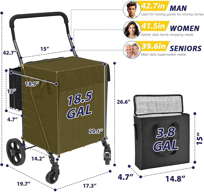 Shopping Cart for Groceries, Folding Utility Cart - Image 7
