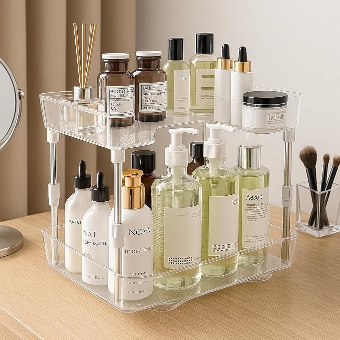 Acrylic Makeup Organizer, 2-Tier Large Capacity Cosmetic Storage Rack - Image 7