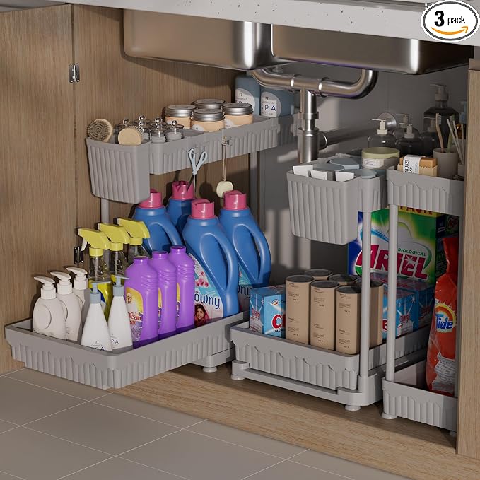 Sevenblue 3 Pack Multi-Purpose Pull-Out Storage Organizers, 2-Tier L-Shaped by Sevenblue