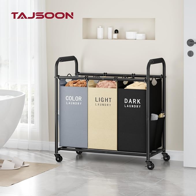 Tajsoon 3 Bag Laundry Sorter Cart, Laundry Hamper Sorter Basket - Image 6