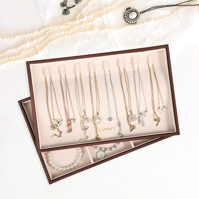 LANDICI Stackable Jewelry Organizer Trays 4 Set, PU Leather Jewelry Organizer - Image 6