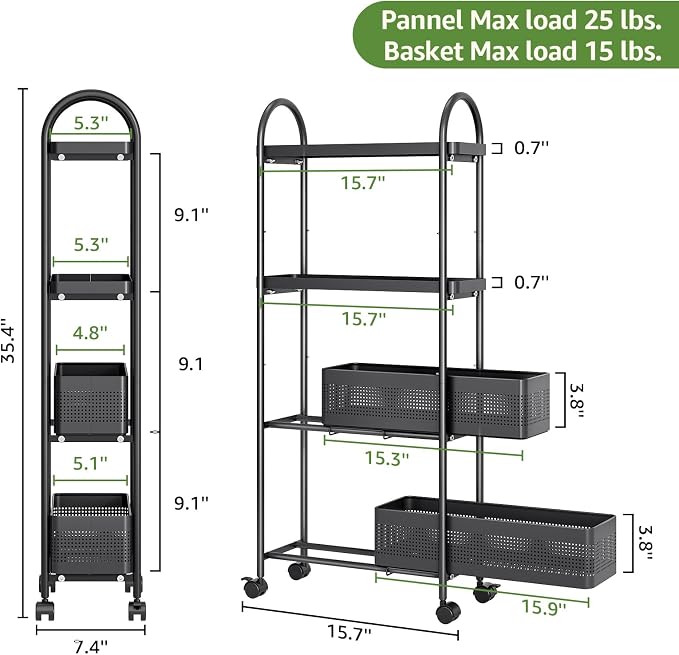 KINGRACK 4-Tier Slim Storage Cart - Image 2