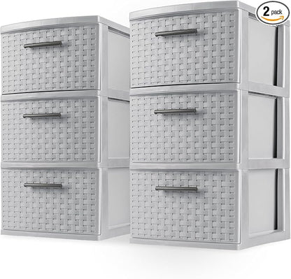 Sterilite 2-Pack 3-Drawer Weave Tower, Medium Storage Closet Organizer by Sterilite