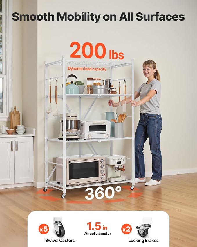 VEVOR 4-Tier Foldable Storage Shelf, 36W x 21D x 60 H Inch Folding Metal Rack - Image 6