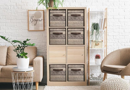 Sorbus Foldable Storage Cube Basket Bin, Rustic Wood Grain Print - Image 4