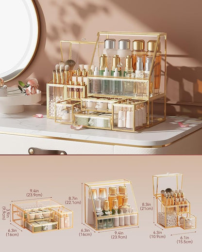 Clear Makeup Organizer with Gold Frame – Countertop Vanity Organizer - Image 6