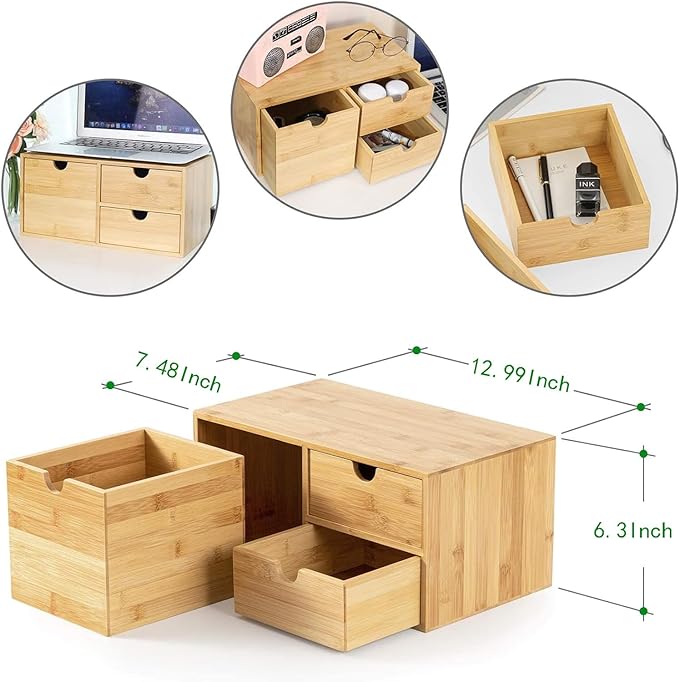 Bamboo Desk Drawer Organizer, Desktop Organizer - Image 3