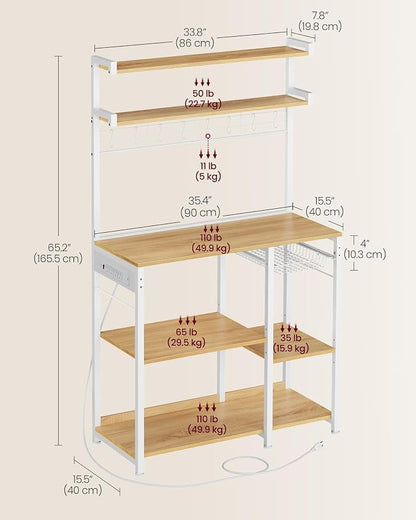 VASAGLE Bakers Rack with Power Outlet, 35.4 Inches Microwave Stand, Coffee Bar - Image 3