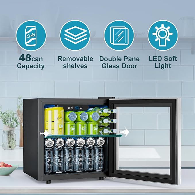 48 Can Beverage Refrigerator, 12 Bottle Wine Cooler - Image 4