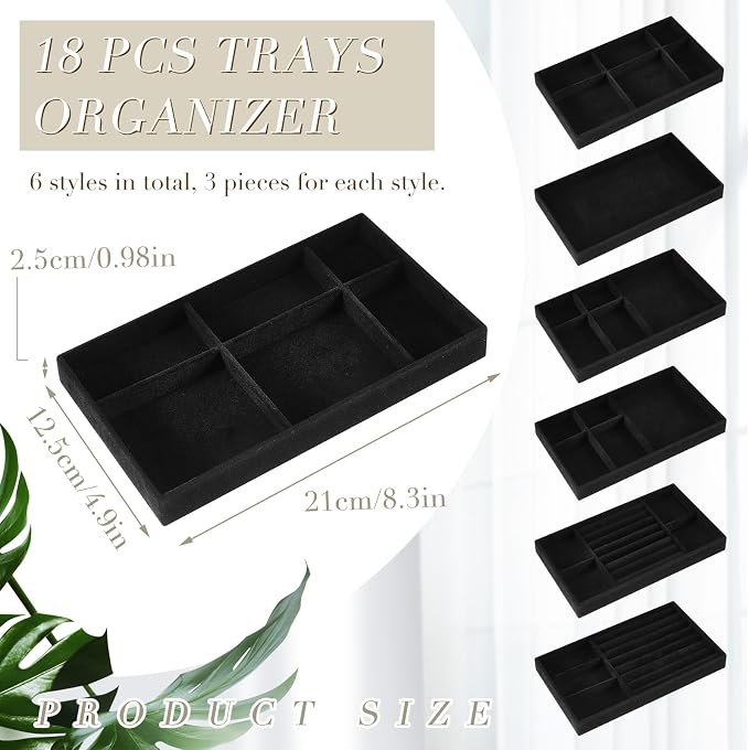 Junkin 18 Pcs Velvet Jewelry Tray, Stackable Jewelry Organizer Trays - Image 2