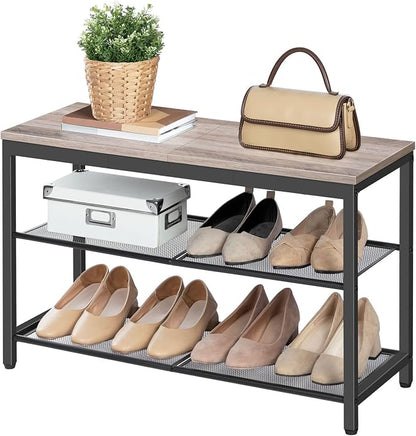 HOOBRO Shoe Bench, 3-Tier Shoe Rack, Industrial Shoe Organizer Storage Bench - Image 9