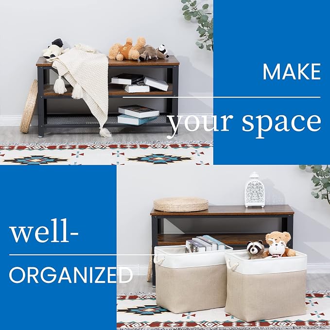 Bidtakay Storage Baskets for Shelves 17x12x15 in Beige Clothes Bins Storage for - Image 3