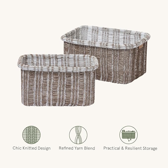 La Jolie Maison Blended Fabric Storage Baskets Set of 2, Rectangle Knitted - Image 5