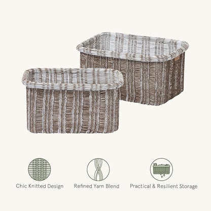 La Jolie Maison Blended Fabric Storage Baskets Set of 2, Rectangle Knitted - Image 5