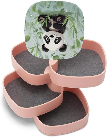 Panda Bamboo Rotating Jewelry Organizer Box 4-Layer 360° Rotatable ABS Jewelry - Image 8