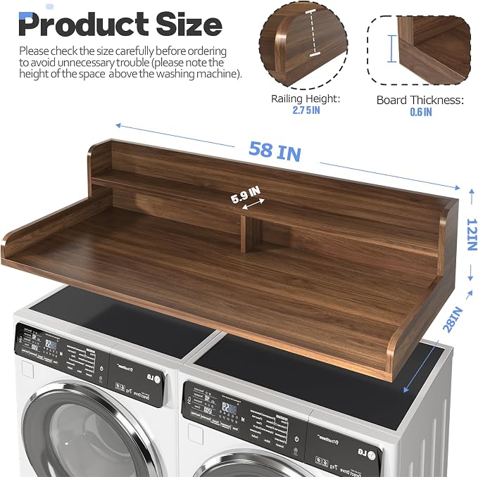 2-Tier Washer and Dryer Countertop, 2.75" H Guard, Large Space Laundry Topper - Image 2