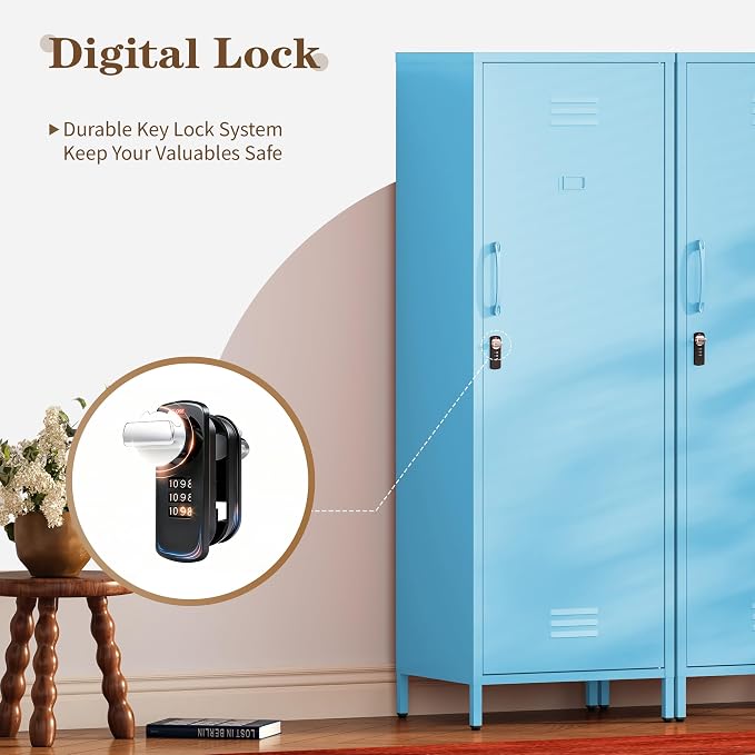 Metal Locker Storage Cabinets 59.06"H Sky Blue Locking File Cabinets Kitchen - Image 4