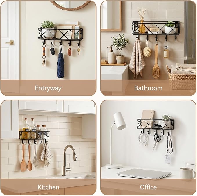 HappyHapi Key Holder Wall Mount, Metal Key Rack, 9.8”Lx2.1”Wx4.1”H | Wall - Image 7