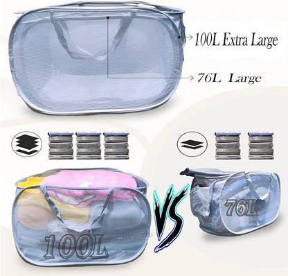Extra Large Mesh Pop Up Laundry Hamper 2 Pack, 100L Foldable Laundry Baskets - Image 3