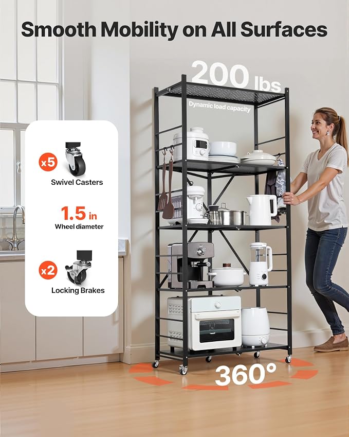 VEVOR 5-Tier Foldable Storage Shelf, 32W x 14D x 72H Inch Folding Metal Rack - Image 6
