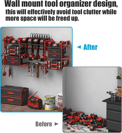 CCCEI Red Power Tool Organizer Wall Mount, Large Tools and Battery Storage Rack - Image 4