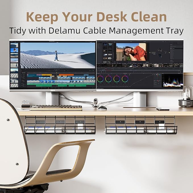 2 Pack DELAMU Under Desk Cable Management Tray, Large Metal Cord Organizer - Image 2