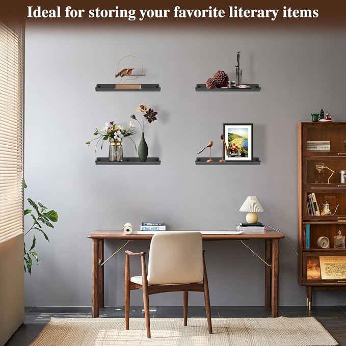 16X8 Inch Metal Wall Shelf Set of 4, Metal Wall Mounted Floating Shelves - Image 3