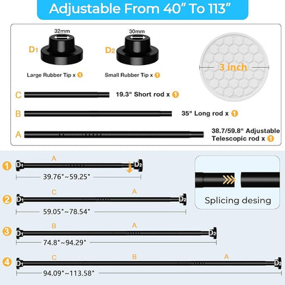 MEXAU Black Tension Curtain Rod 40-113 Inch Long Tension Rod 1.26" Spring - Image 2