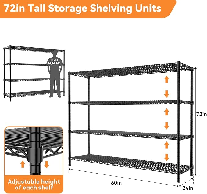 ROOMTEC 4-Tier Heavy Duty Garage Shelves, Max Loads 3200LBS | Adjustable - Image 2
