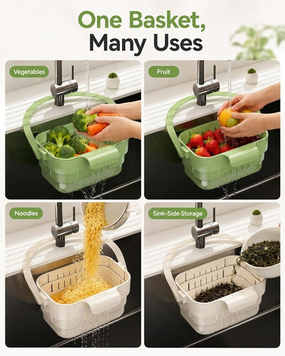 2-in-1 Foldable Sink Colander Hanging Kitchen Drain Basket Collapsible Faucet - Image 7